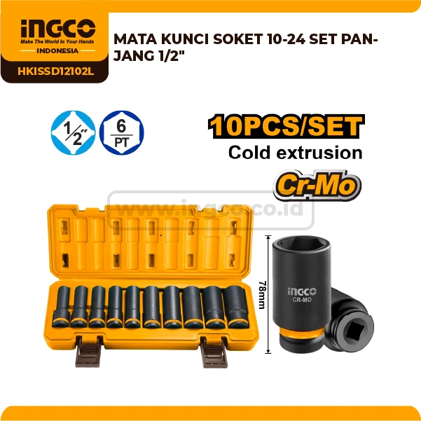 HKISSD12102L - MATA KUNCI SOKET 10-24 SET PANJANG 1/2