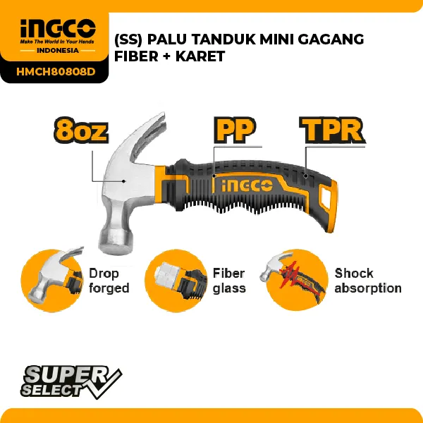 HMCH80808D - PALU TANDUK MINI GAGANG FIBER + KARET => HCH81008D