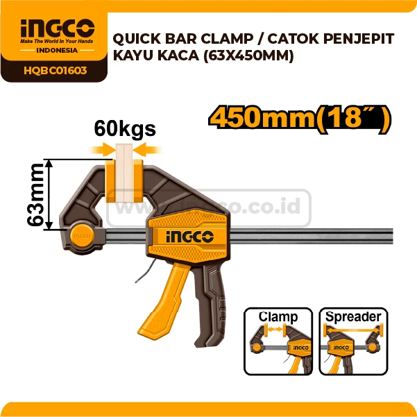 HQBC01603 - QUICK BAR CLAMP / CATOK PENJEPIT KAYU KACA (63X450MM)
